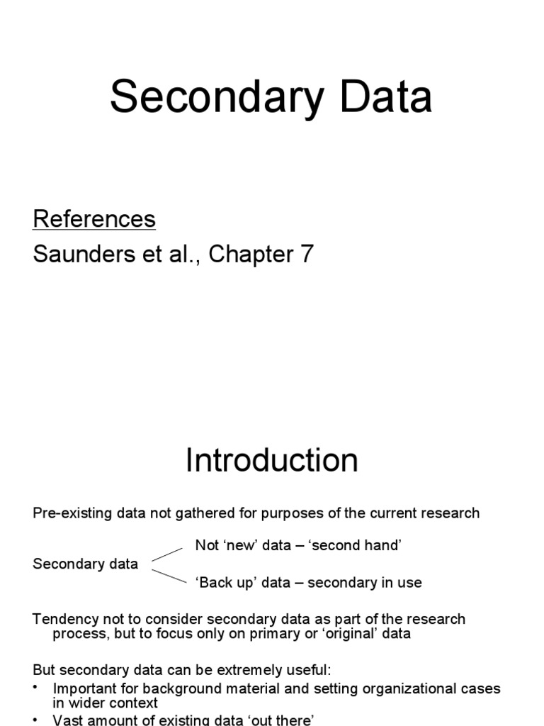 Secondary Data References Saunders Et Al Chapter 7 Pdf Internet