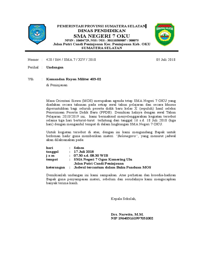 Surat Undangan Pemateri MOS Ke Koramil | PDF