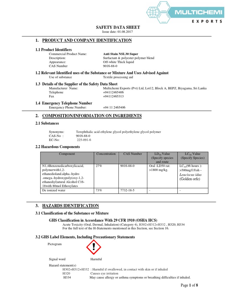 NSL30 Super Safety Data Sheet | PDF | Dangerous Goods | Toxicity