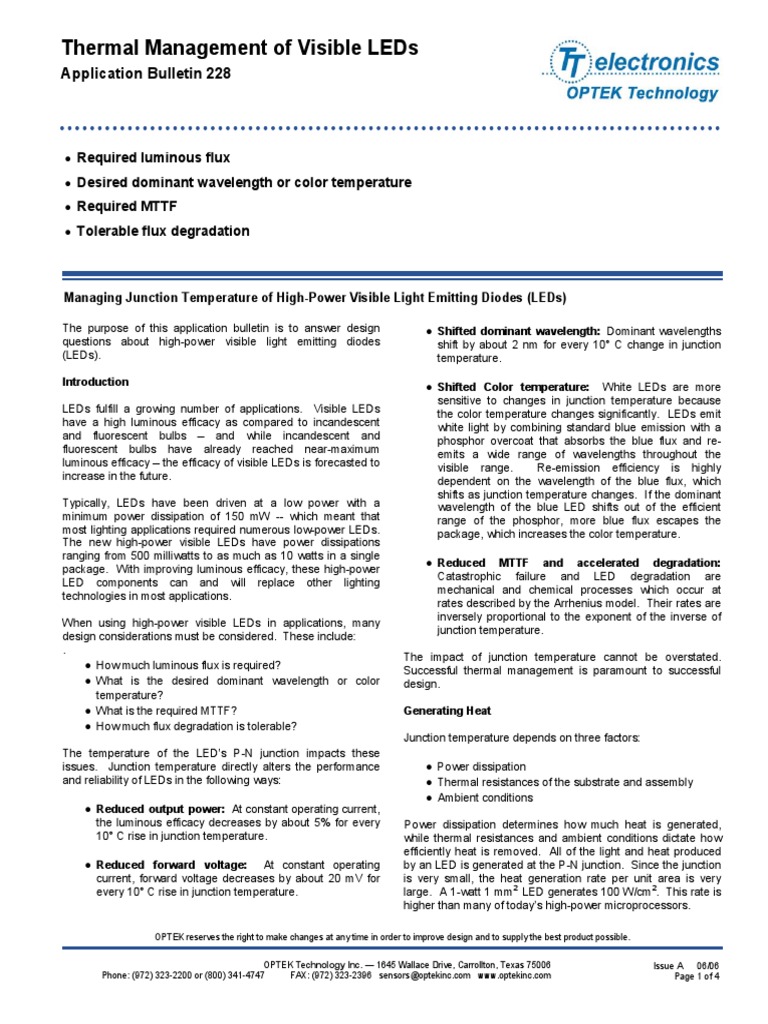 Thermal Management of Visible Leds: Application Bulletin 228 | PDF ...