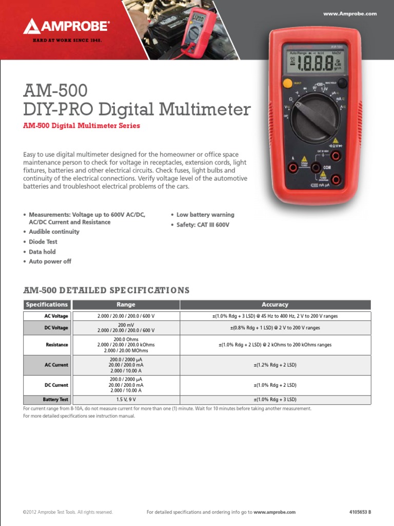 AM-500 Digital Multimeter | PDF | Direct Current | Alternating Current