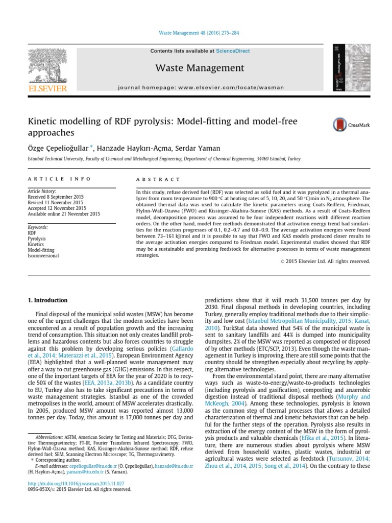 Kinetic Modelling of RDF Pyrolysis | PDF | Municipal Solid Waste ...