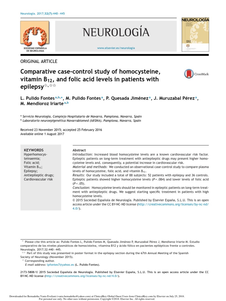 Comparative Casecontrol Study of Homocysteine Vitamin B12 and Folic Acid Levels in Patients With