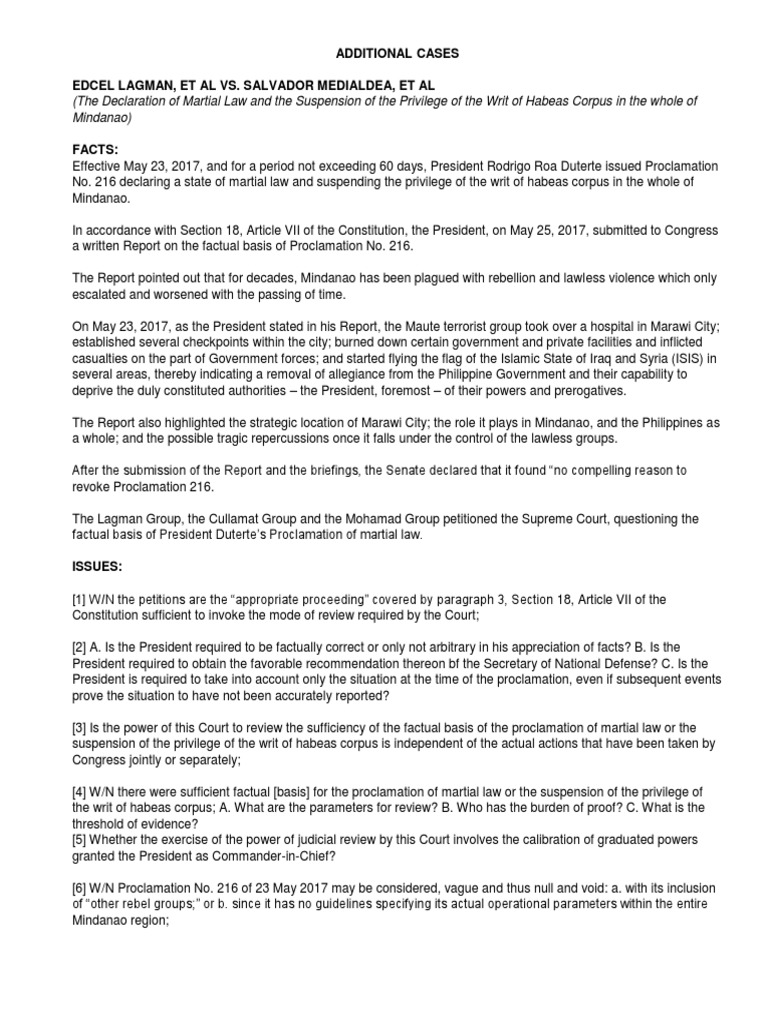 The Declaration of Martial Law and The Suspension of The Privilege of