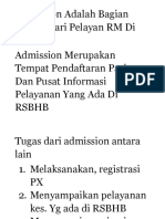 Admission Adalah Bagian Utama Dari Pelayan RM Di RSBHB