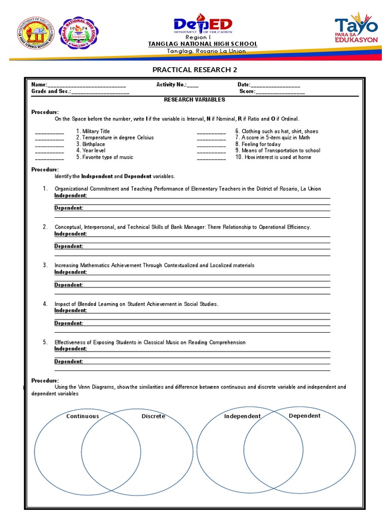 activity sheets research