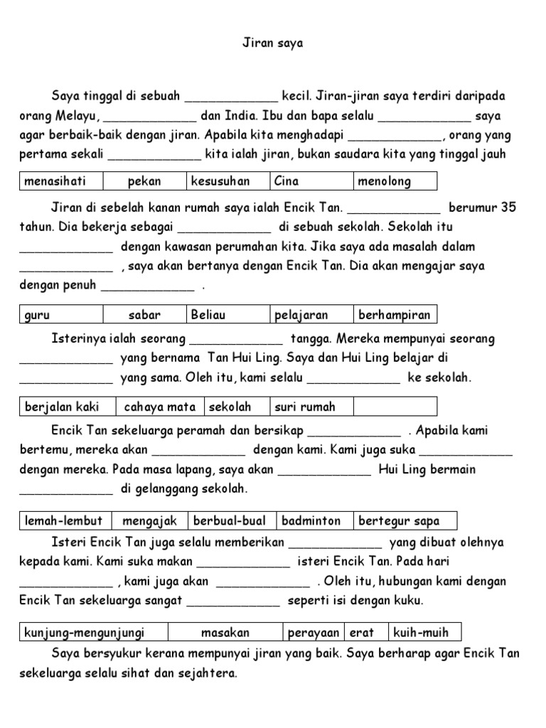 Lengkapkan Karangan Bertajuk Jiran Saya Pdf