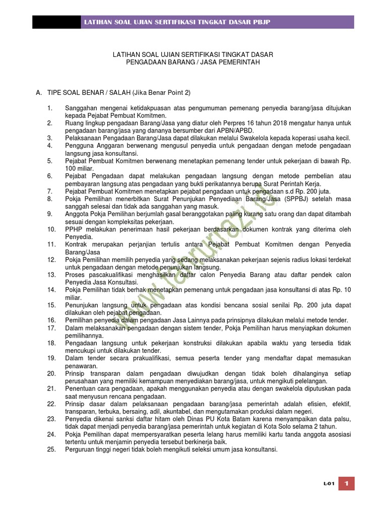 Lampiran Latihan Soal Ujian Sertifikasi Pbj 01 P1618