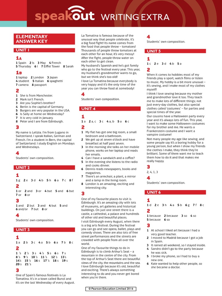 Speakout Writing Extra Elementary Answer Key | PDF | Leisure