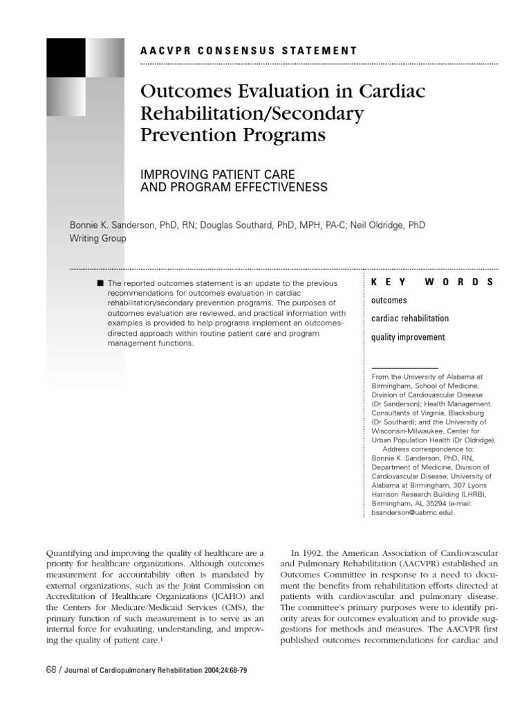 Outcomes Evaluation in Cardiac Rehab | PDF | Wellness | Science ...