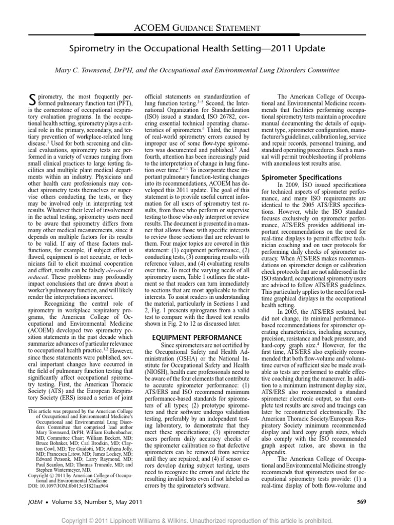ACOEM Spirometry Statement PDF PDF Clinical Medicine Medicine