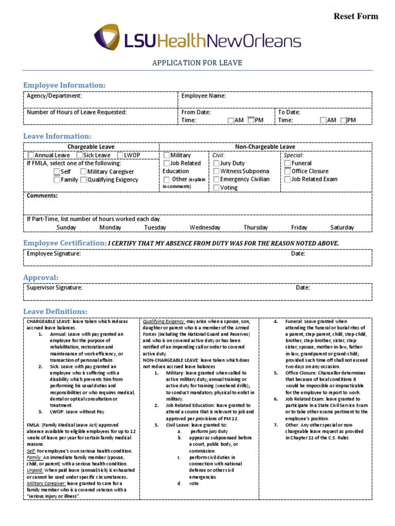 Military Leave Application Form | PDF | Family And Medical Leave Act Of ...