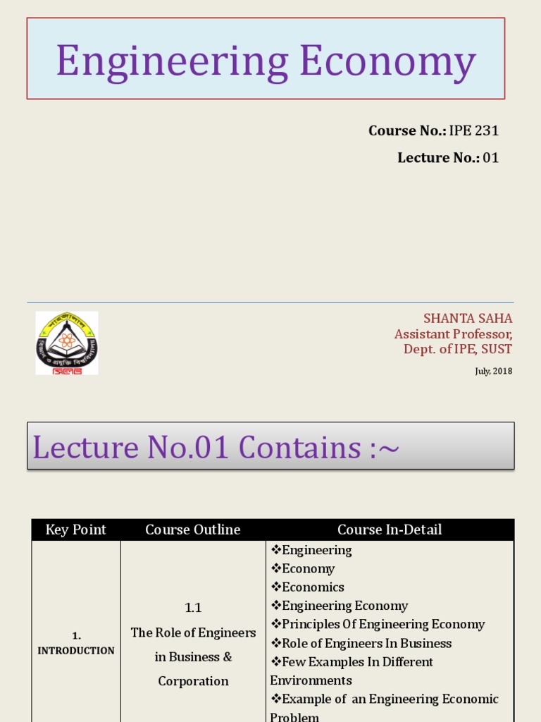 E 01 Presentation | PDF | Economics | Engineering