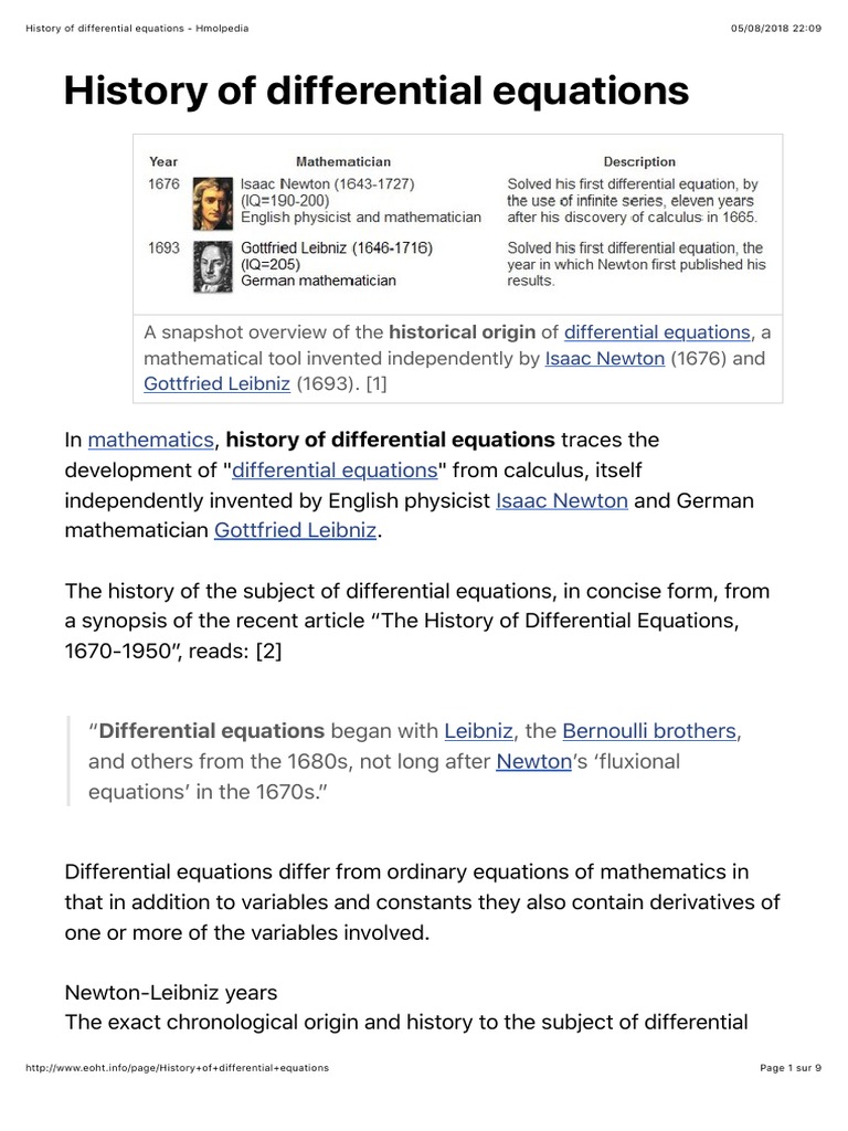 History of Differential Equations PDF Differential Calculus