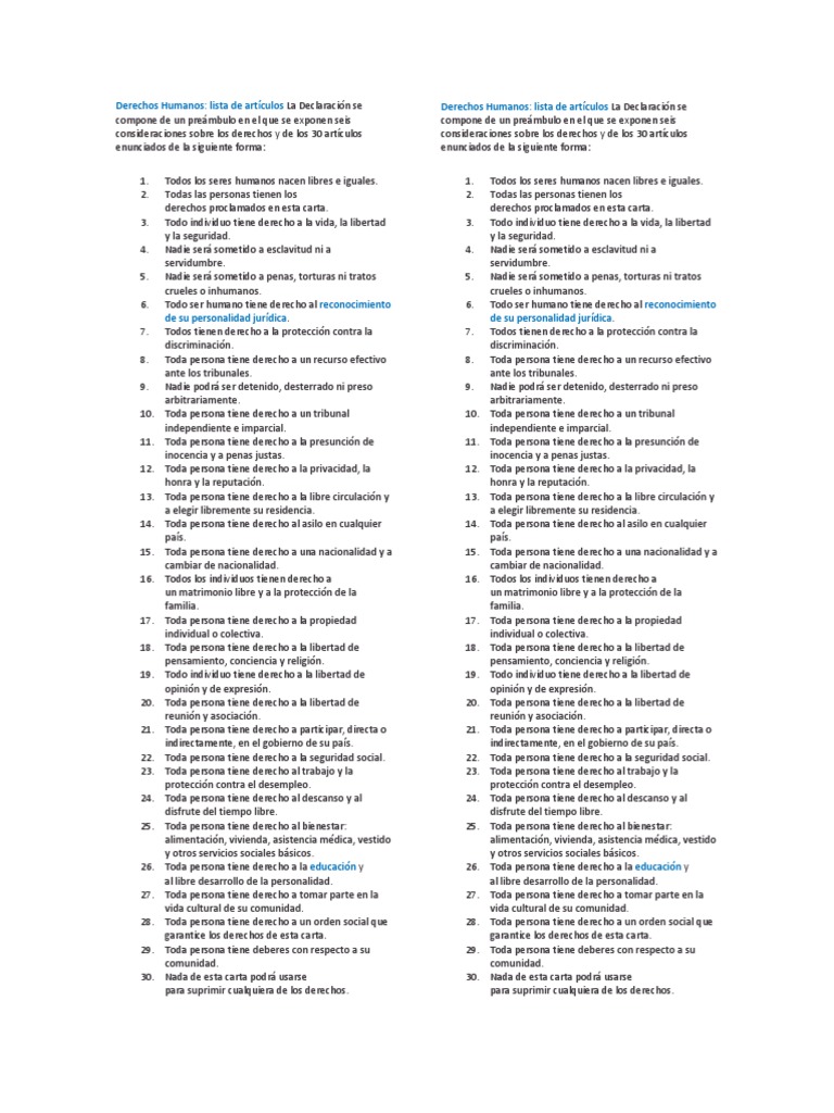 Derechos Humanos Lista | PDF | Libertad de expresión | Derechos humanos