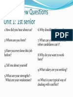 Job Interview Questions Unit 1: 1st Senior
