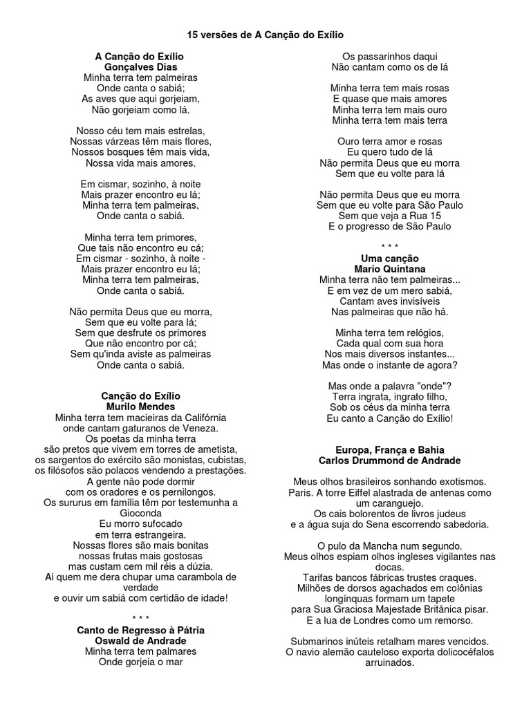 No Poema Romantico Cancao Do Exilio O Elemento Espaço