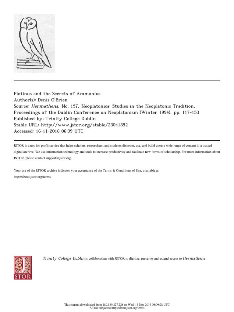 Denis O Brien - The Secrets of Ammonius | PDF | Neoplatonism | Platonism