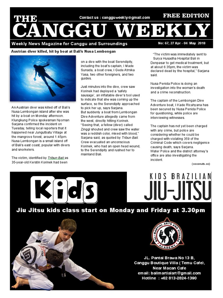Canggu Weekly Jiu Jitsu Kids Class Start On Monday and Friday at 3