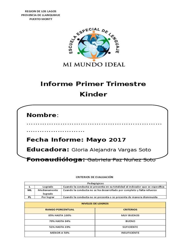 Informe Evaluacion PRIMER Trimestre Kinder | PDF | Tierra | Comunicación