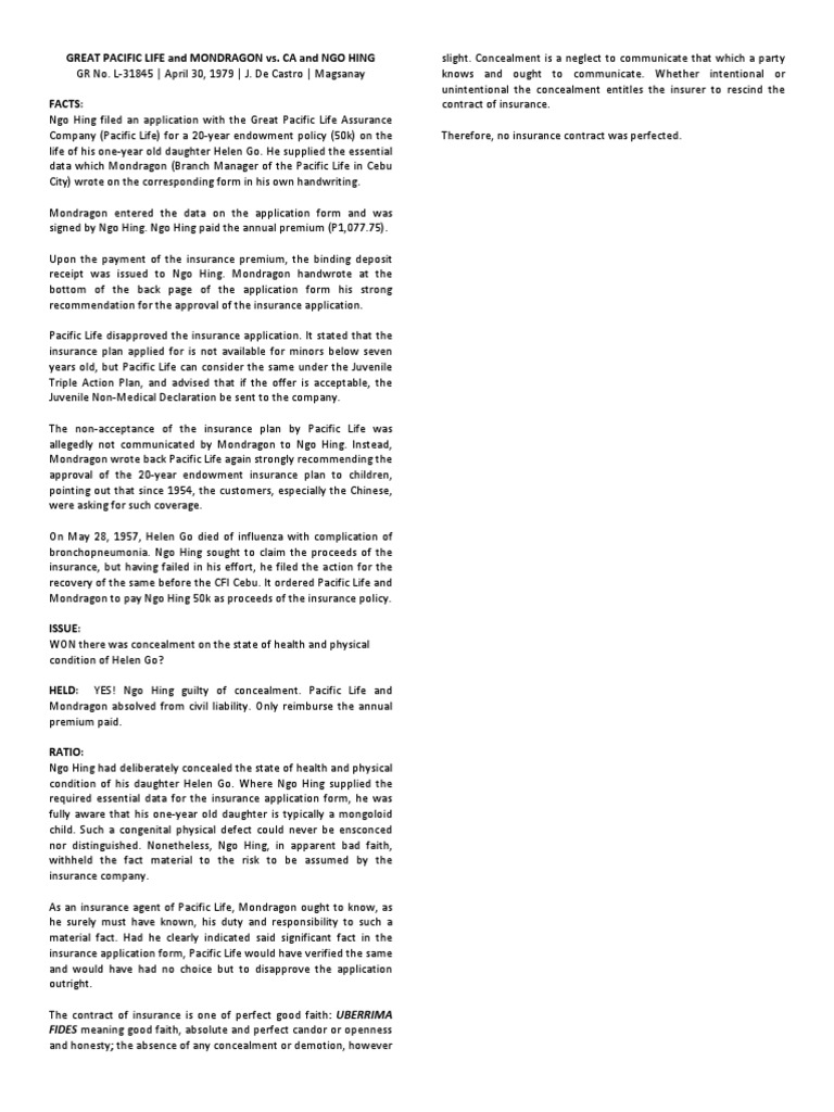 02 Great Pacific Life vs. CA (1979) PDF Life Insurance Insurance