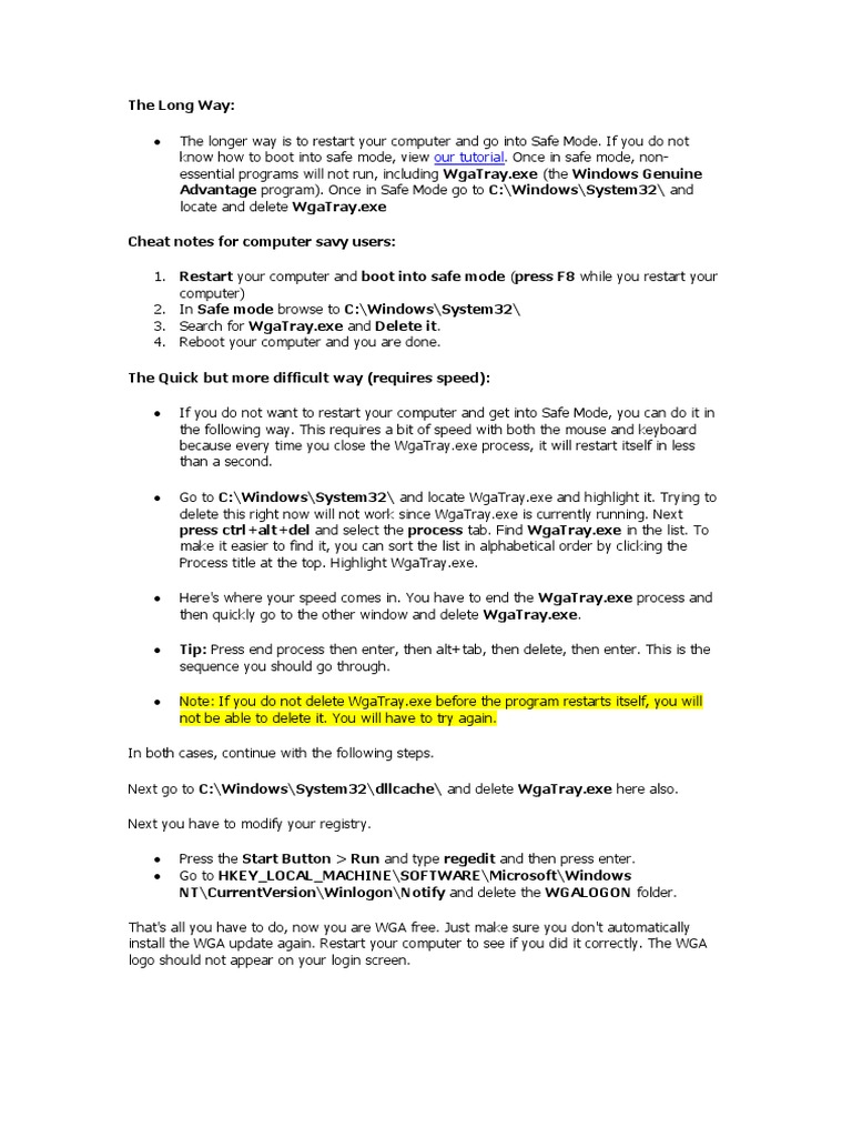 Remove WGA from Windows XP SP3 | PDF | Computers