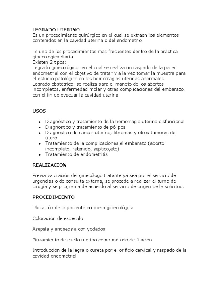 Legrado Uterino | PDF | La salud de la mujer | Medicina CLINICA