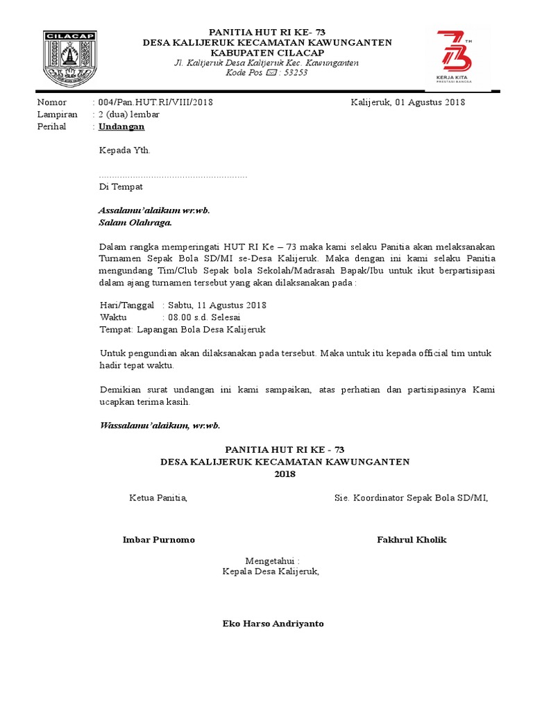 Contoh Surat Undangan Resmi Acara Hut Ri