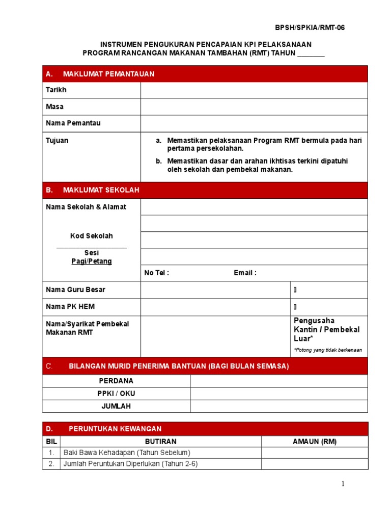 Instrumen Pemantauan Program RMT | PDF