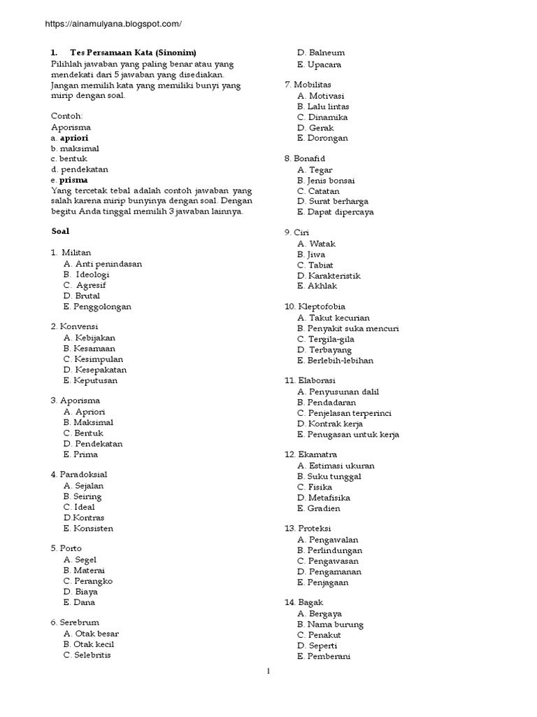 Contoh Soal Tes