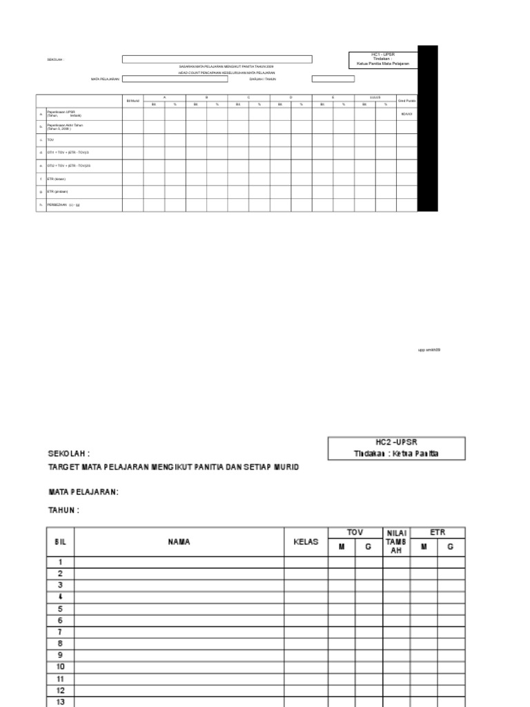 Contoh Borang Headcount Upsr