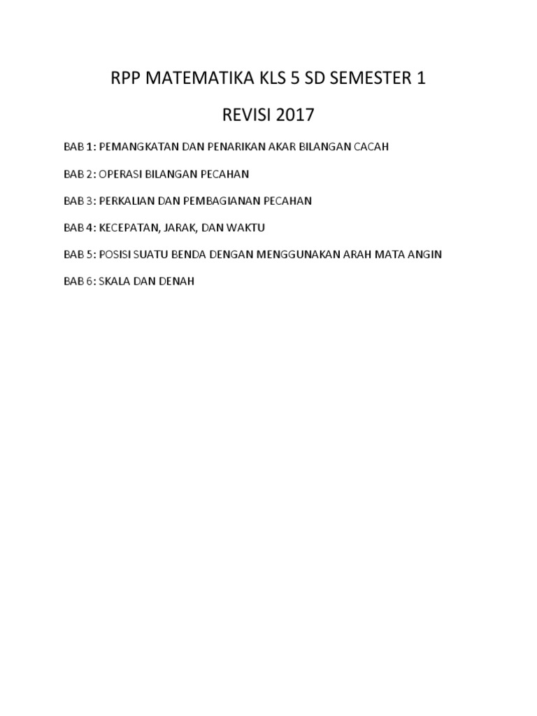 Rpp Matematika Kls 5 Sd Semester 1 Revisi 2017 Docx
