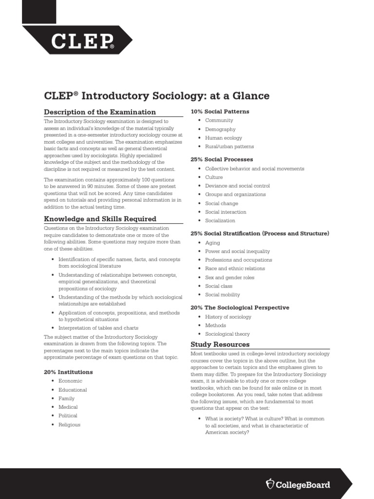 Clep introductory sociology at a glance pdf pdf sociology test