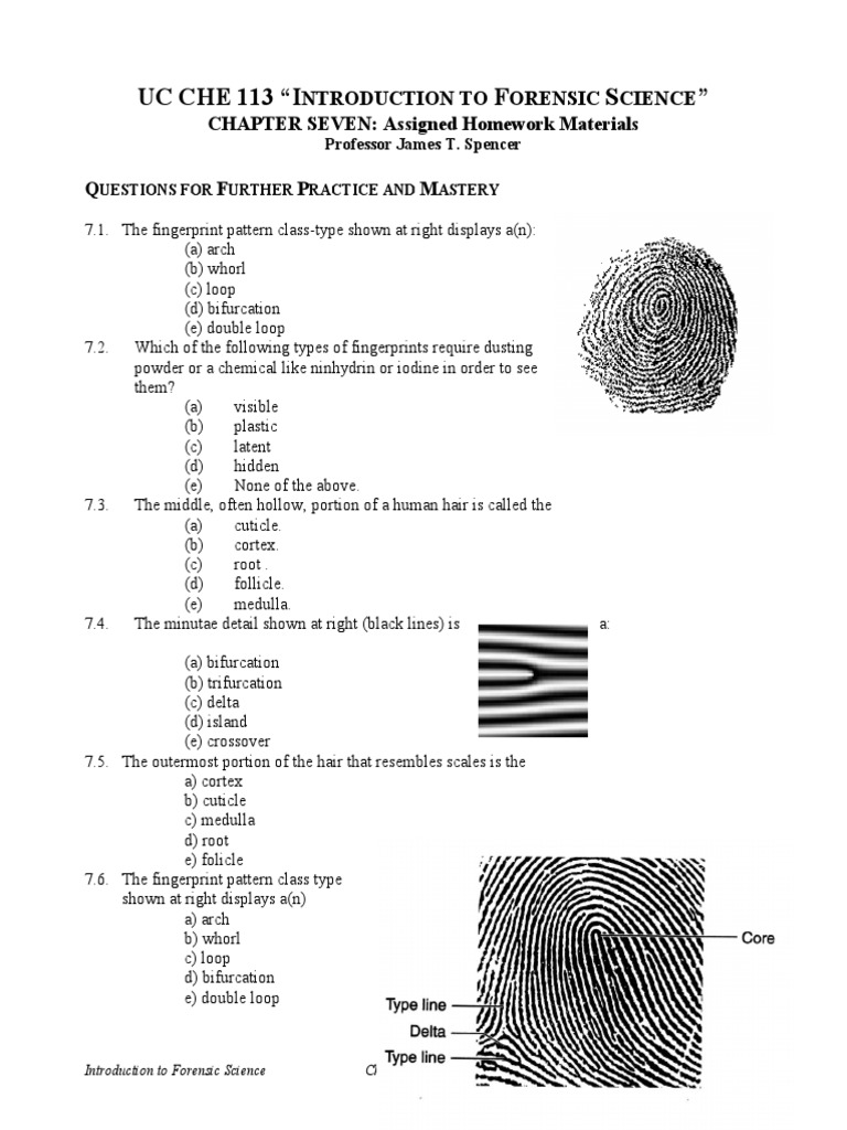 Chapter Seven Homework Forensic Science Questions on Fingerprints