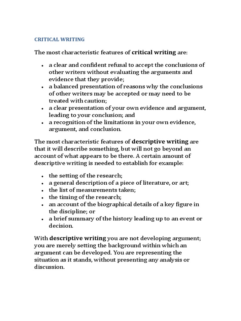Critical Writing PDF  Argument  Evidence