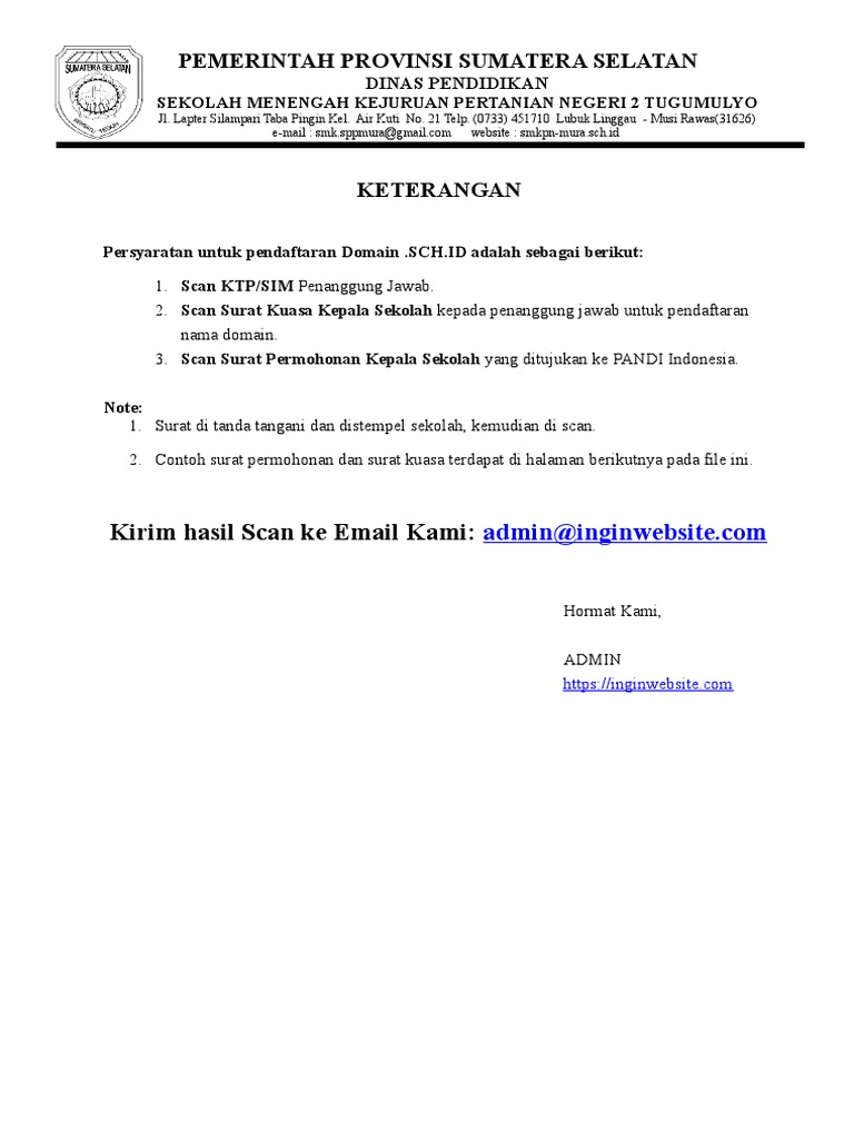 Surat Domain Sch Dot Id Surat Permohonan Dan Surat Kuasa Doc