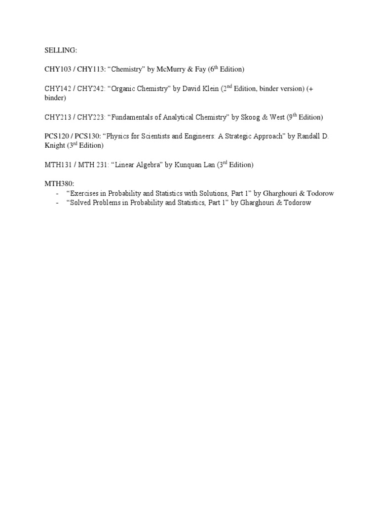 Textbooks For Sale PDF