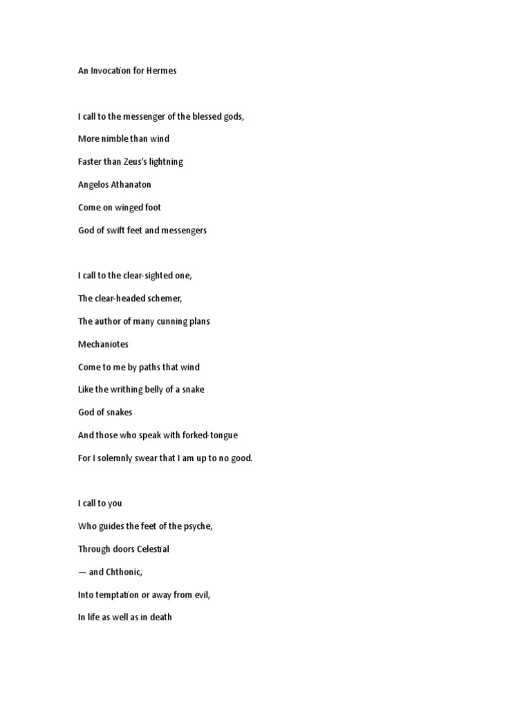 Hermes Invocation | PDF | Religion & Spirituality | Poetry