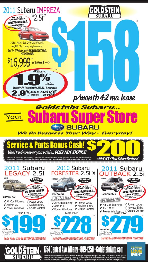 2011 Subaru Lease Offers & Incentives | PDF | Wheeled Vehicles ...