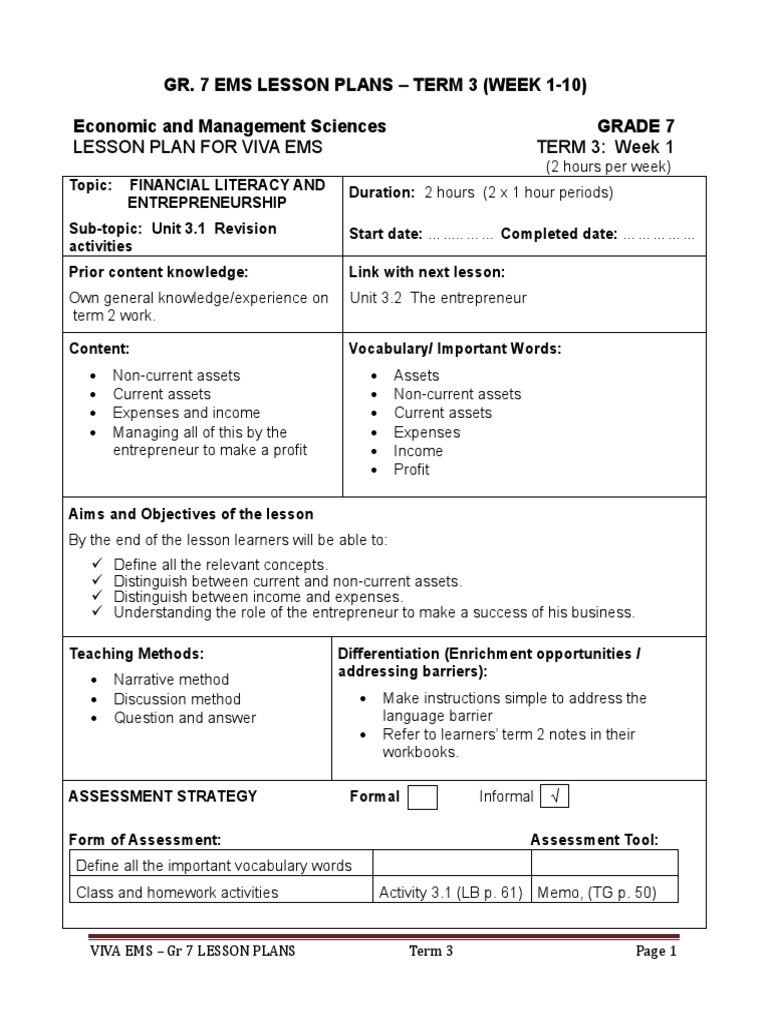Viva Ems Gr. 7 Lesson Plans Term 3 Week 1 10 Teaching Method Lesson