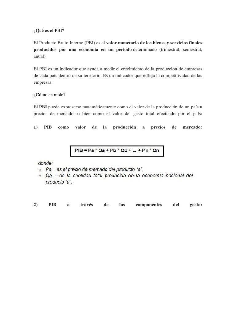 Definición y cálculo del PBI | PDF | Producto Interno Bruto ...