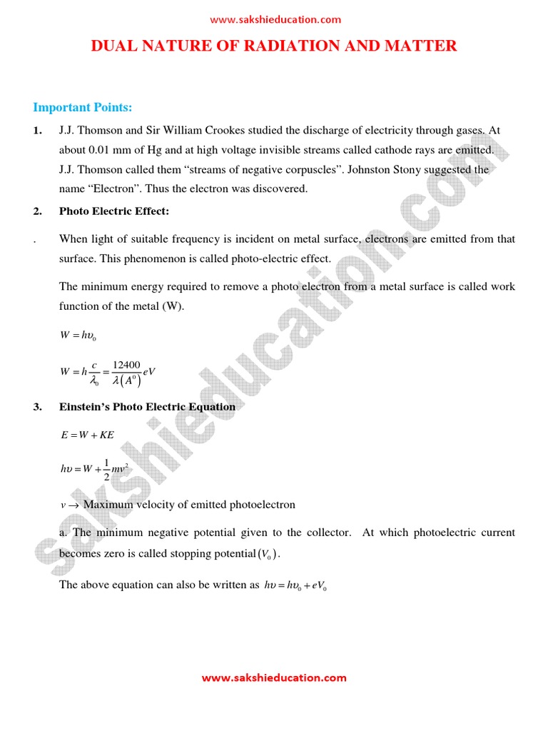 Dual Nature of Radiation Matter | PDF | Photoelectric Effect | Electron