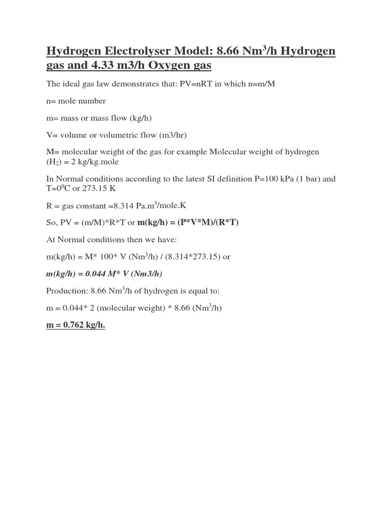 Conversion From Nm3/h To KG/H For Hydrogen Gas From An Electrolyzer