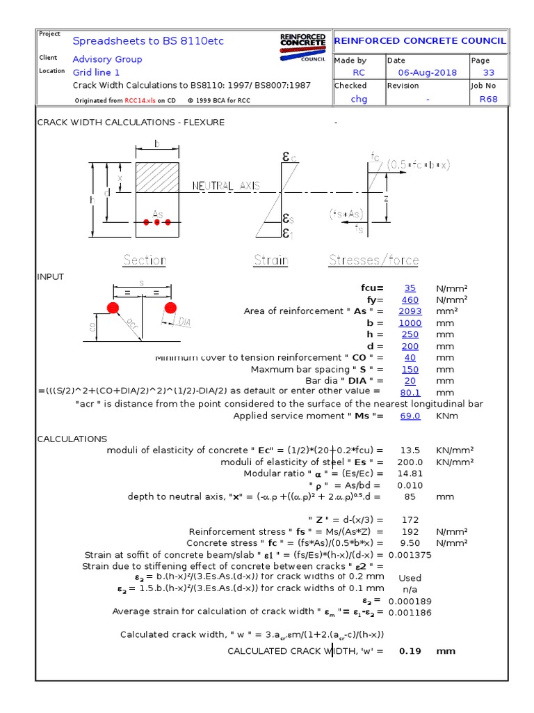 Crack width calculation spreadsheet pdf