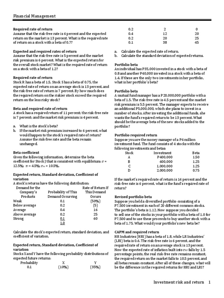 Portfolio Return and Risk Analysis | PDF | Beta (Finance) | Capital ...