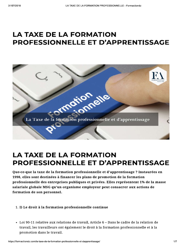 La Taxe de La Formation Professionnelle en Algérie | PDF