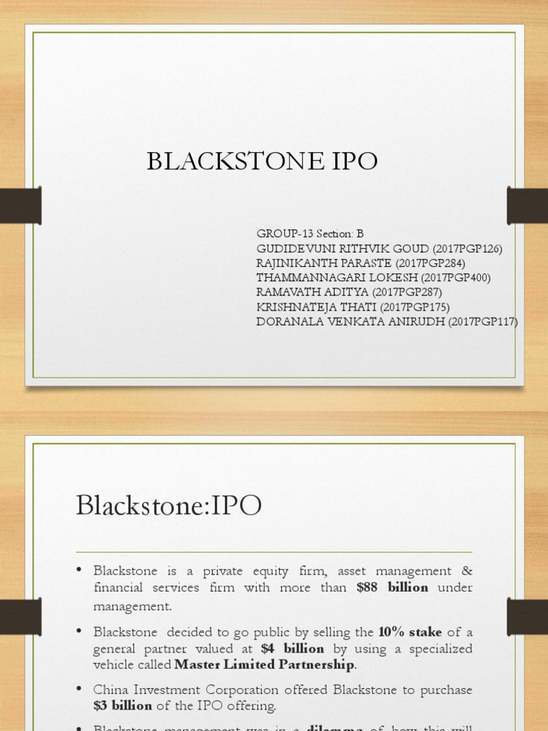 Blackstone IPO Group 13 | PDF | The Blackstone Group | Private Equity