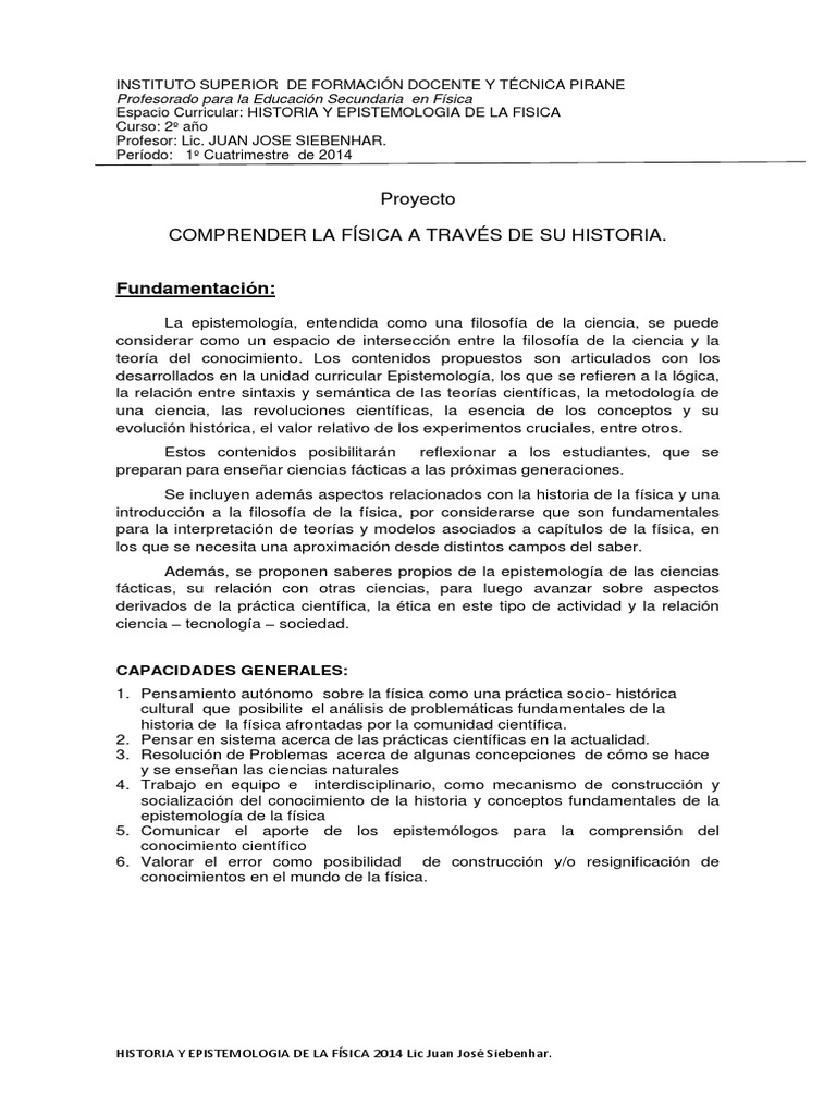 Historia y Epistemología de La Física PDF Epistemología Evaluación