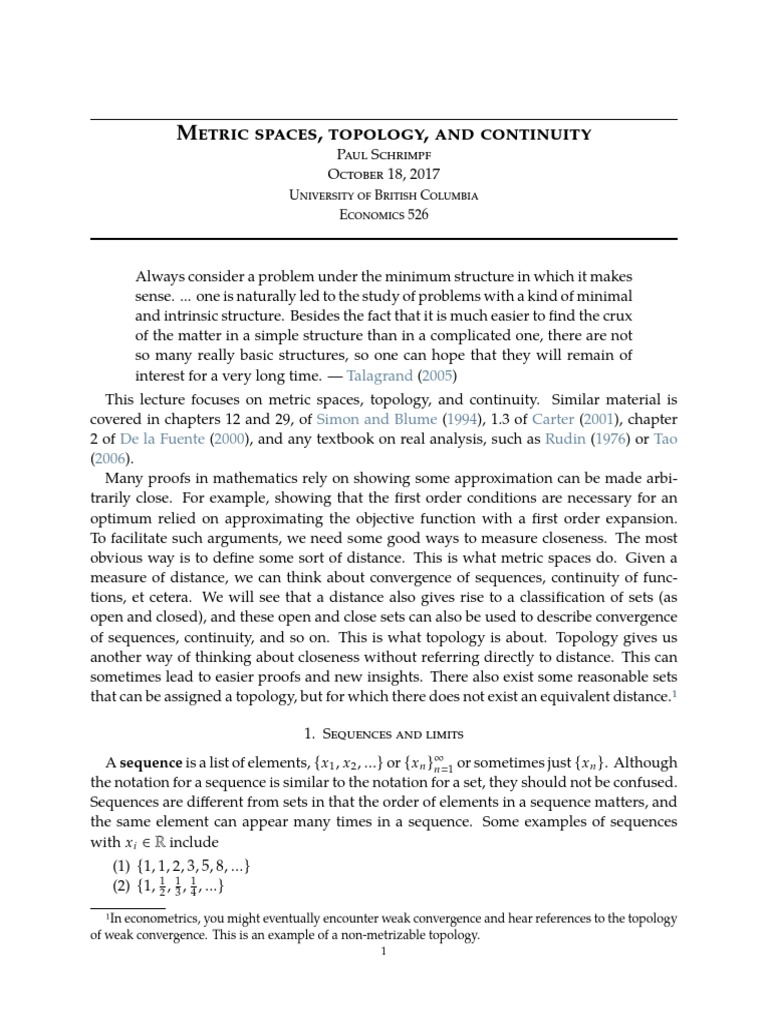 Metric Spaces, Topology, and Continuity PDF Compact Space Sequence