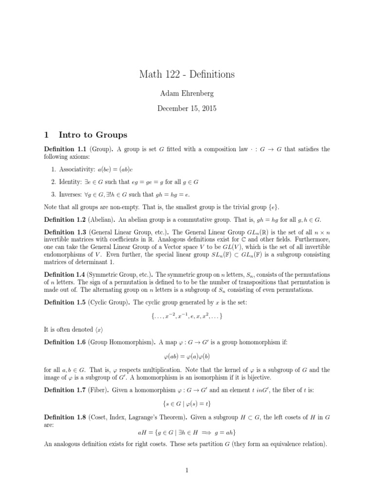 Math 122 Definitions PDF Ring (Mathematics) Module (Mathematics)